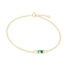 Load image into Gallery viewer, Diamond or Gemstone Baguette Bezel Charm in 14K Yellow Round Cable Bracelet