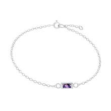 Load image into Gallery viewer, Diamond or Gemstone Baguette Bezel Charm in 14K White Round Cable Bracelet