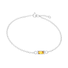 Load image into Gallery viewer, Diamond or Gemstone Baguette Bezel Charm in 14K White Diamond Cut Cable Bracelet