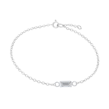 Load image into Gallery viewer, Diamond or Gemstone Baguette Bezel Charm in 14K White Diamond Cut Cable Bracelet