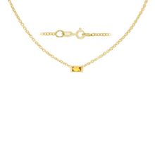 Load image into Gallery viewer, Diamond or Gemstone Baguette Bezel Charm in 14K Yellow Diamond Cut Cable Necklace (16-18" Extension)