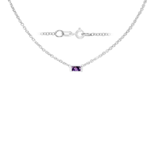Load image into Gallery viewer, Diamond or Gemstone Baguette Bezel Charm in 14K White Diamond Cut Cable Necklace (16-18" Extension)