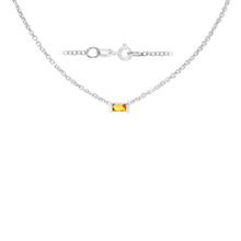 Load image into Gallery viewer, Diamond or Gemstone Baguette Bezel Charm in 14K White Diamond Cut Cable Necklace (16-18" Extension)