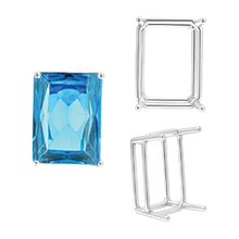 Load image into Gallery viewer, ITI NYC Four Prong Emerald Shape Wire Basket Settings in Sterling Silver (3.00 x 2.25 mm - 30.00 x 22.00 mm)