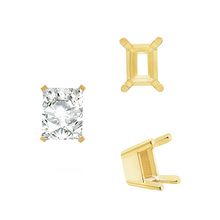Load image into Gallery viewer, ITI NYC Four Prong Emerald Shape Solid Base Settings in 14K Gold (5.00 x 3.00 mm - 8.50 x 6.50 mm)