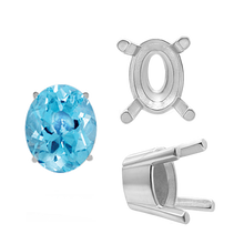 Load image into Gallery viewer, ITI NYC Four Prong Oval Solid Base Settings in Sterling Silver (5.00 x 3.00 mm - 9.00 x 7.00 mm)