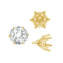 Load image into Gallery viewer, ITI NYC Six Prong Round Filigree Tapered Settings with Peg in 14K Gold (4.00 mm - 9.25 mm)
