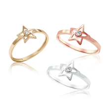 Load image into Gallery viewer, Stackable Ring with Stones in Star Design in 14K Gold