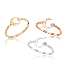 Load image into Gallery viewer, Stackable Ring with Stones in Crescent Design in 14K Gold