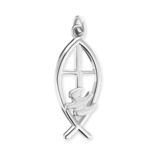 Load image into Gallery viewer, ITI NYC Ichthys Fish with Cross and Dove Christian Pendant in Sterling Silver
