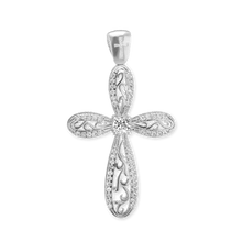 Load image into Gallery viewer, ITI NYC Scroll Cross Pendant with Cubic Zirconia in Sterling Silver