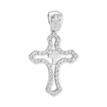 Load image into Gallery viewer, ITI NYC Double Cross Pendant with Cubic Zirconia in Sterling Silver