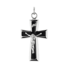 Load image into Gallery viewer, ITI NYC Traditional Crucifix Pendant with Black Enamel in Sterling Silver