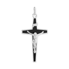 Load image into Gallery viewer, ITI NYC Tapered Crucifix Pendant with Black Enamel in Sterling Silver