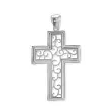 Load image into Gallery viewer, ITI NYC Filigree Scroll Cross Pendant in Sterling Silver