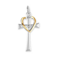 Load image into Gallery viewer, ITI NYC Heart Cross Pendant with Cubic Zirconia in Sterling Silver