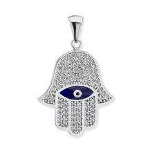 Load image into Gallery viewer, ITI NYC Hamsa Pendant with Evil Eye in Sterling Silver