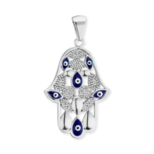 Load image into Gallery viewer, ITI NYC Hamsa Pendant with Evil Eye in Sterling Silver