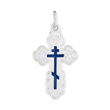 Load image into Gallery viewer, ITI NYC Orthodox Cross Pendant with Blue Enamel in Sterling Silver