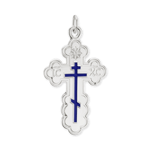 Load image into Gallery viewer, ITI NYC Orthodox Cross Pendant with Blue Enamel in Sterling Silver
