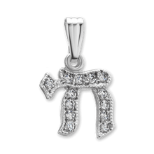 Load image into Gallery viewer, ITI NYC Chai Pendant with Cubic Zirconia in Sterling Silver