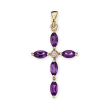 Load image into Gallery viewer, ITI NYC Marquise Cross Pendant with Purple Cubic Zirconia in Sterling Silver