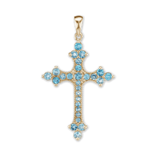 Load image into Gallery viewer, ITI NYC Trinity Cross Pendant with Light Blue Cubic Zirconia in Sterling Silver
