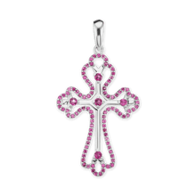 Load image into Gallery viewer, ITI NYC Trefoil Cross Pendant with Pink Cubic Zirconia in Sterling Silver