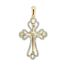 Load image into Gallery viewer, ITI NYC Trefoil Cross Pendant with Light Blue Cubic Zirconia in Sterling Silver