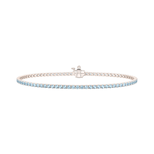 Tennis Bracelet with Aquamarine Stones (March Birthstones) in 18K Gold (1.75 mm - 4.0 mm)