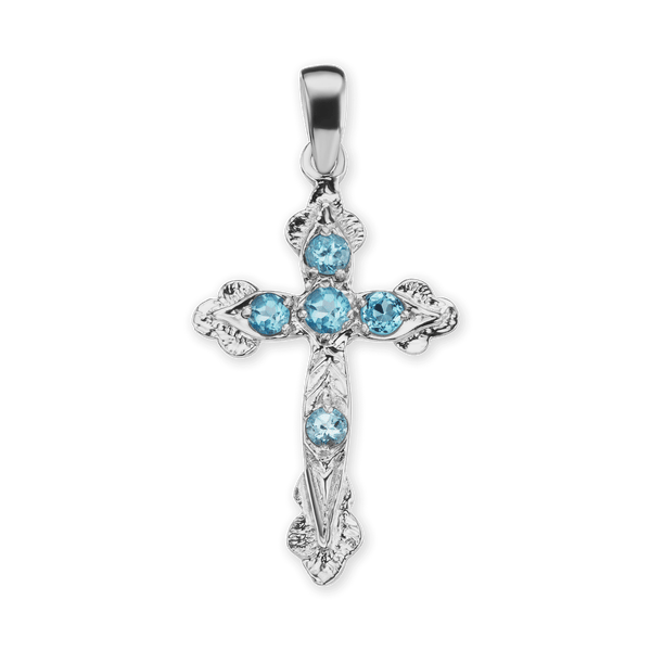 ITI NYC Apostles Cross Pendant with Light Blue Cubic Zirconia in Sterling Silver