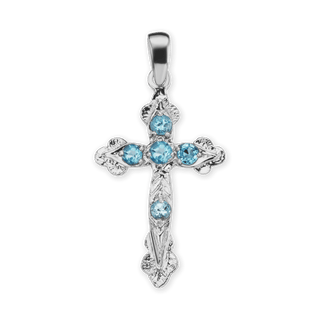 ITI NYC Apostles Cross Pendant with Light Blue Cubic Zirconia in Sterling Silver