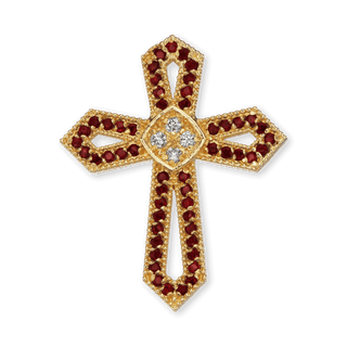 ITI NYC Passion Cross Pendant with Red Cubic Zirconia in Sterling Silver