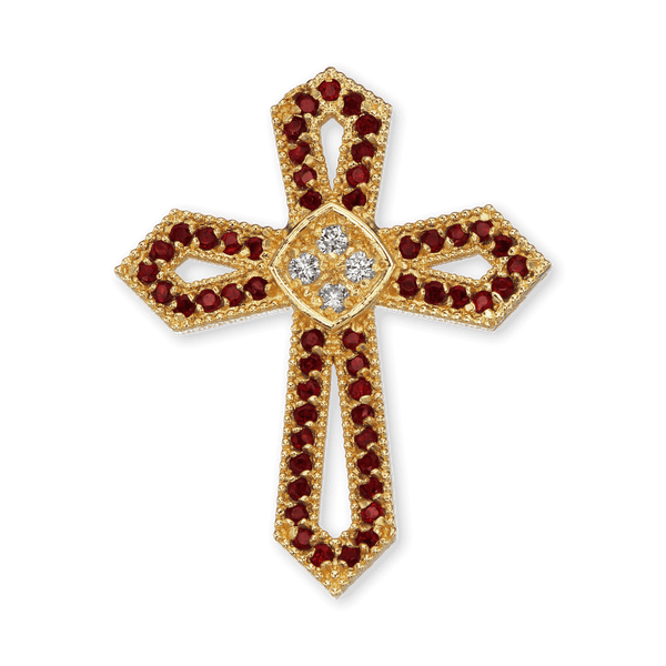 ITI NYC Passion Cross Pendant with Red Cubic Zirconia in Sterling Silver