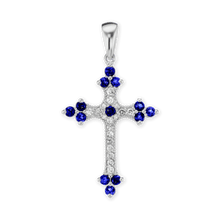 Load image into Gallery viewer, ITI NYC Trinity Cross Pendant with Dark Blue Cubic Zirconia in Sterling Silver
