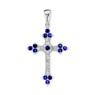 ITI NYC Trinity Cross Pendant with Dark Blue Cubic Zirconia in Sterling Silver