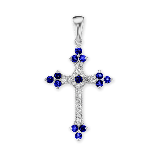 ITI NYC Trinity Cross Pendant with Dark Blue Cubic Zirconia in Sterling Silver