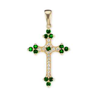 ITI NYC Trinity Cross Pendant with Green Cubic Zirconia in Sterling Silver