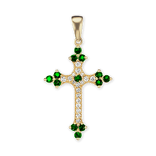 Load image into Gallery viewer, ITI NYC Trinity Cross Pendant with Green Cubic Zirconia in Sterling Silver
