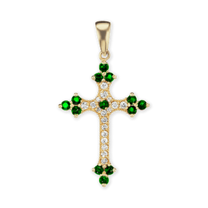 ITI NYC Trinity Cross Pendant with Green Cubic Zirconia in Sterling Silver