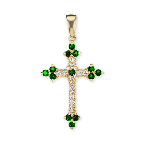 ITI NYC Trinity Cross Pendant with Green Cubic Zirconia in Sterling Silver
