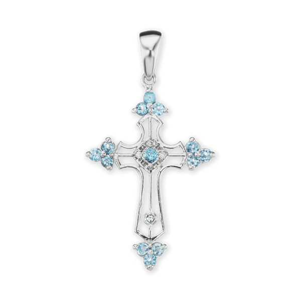 ITI NYC Trinity Cross Pendant with Light Blue Cubic Zirconia in Sterling Silver