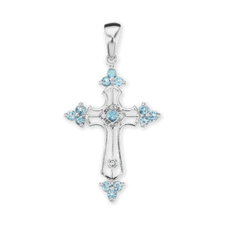 ITI NYC Trinity Cross Pendant with Light Blue Cubic Zirconia in Sterling Silver