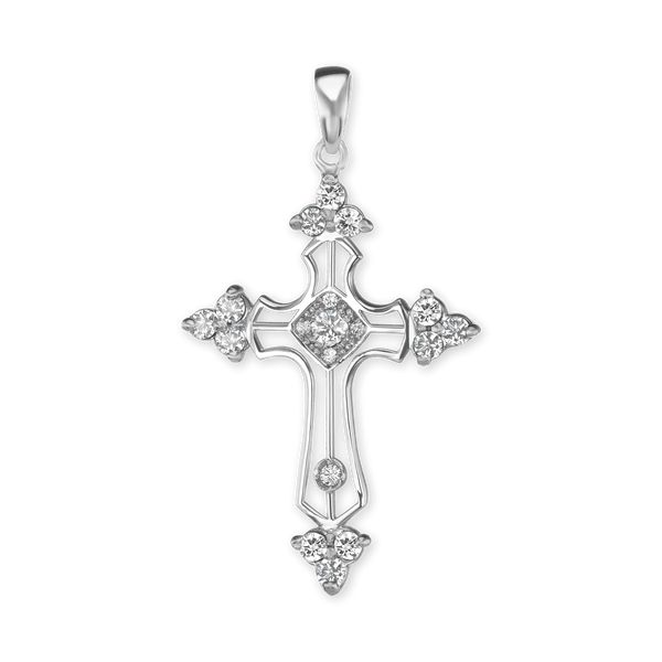 ITI NYC Trinity Cross Pendant with Cubic Zirconia in Sterling Silver