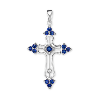 ITI NYC Trinity Cross Pendant with Dark Blue Cubic Zirconia in Sterling Silver