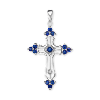 ITI NYC Trinity Cross Pendant with Dark Blue Cubic Zirconia in Sterling Silver