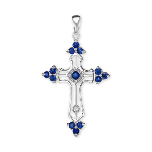 ITI NYC Trinity Cross Pendant with Dark Blue Cubic Zirconia in Sterling Silver