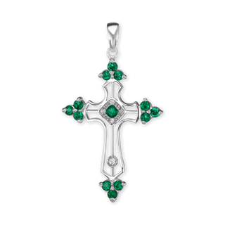 ITI NYC Trinity Cross Pendant with Green Cubic Zirconia in Sterling Silver