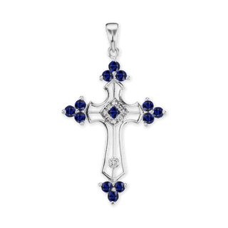 ITI NYC Trinity Cross Pendant with Dark Blue Cubic Zirconia in Sterling Silver