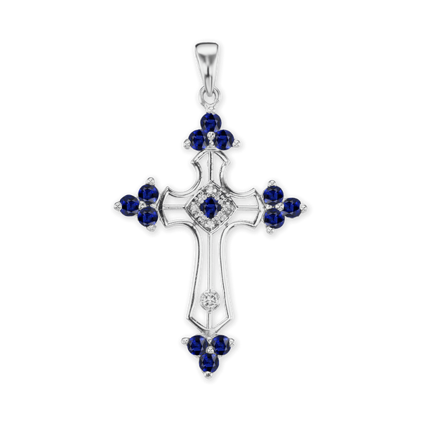 ITI NYC Trinity Cross Pendant with Dark Blue Cubic Zirconia in Sterling Silver